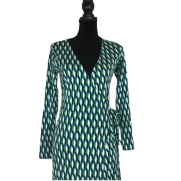 Diane Von Furstenberg x Target Wrap Dress Women’s XS Blue Green White Geometric - Picture 7 of 16